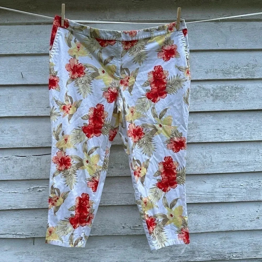 TALBOTS WEEKEND FLORAL HIBISCUS CHINO‎ PANTS IN 22wp